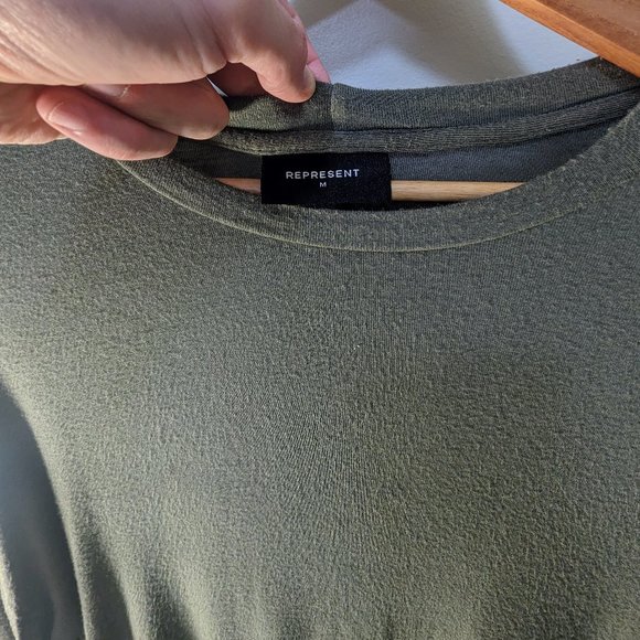 Represent Olive Green Mens Extra Long Shirt with Thumbhole in Size Medium - Picture 6 of 6